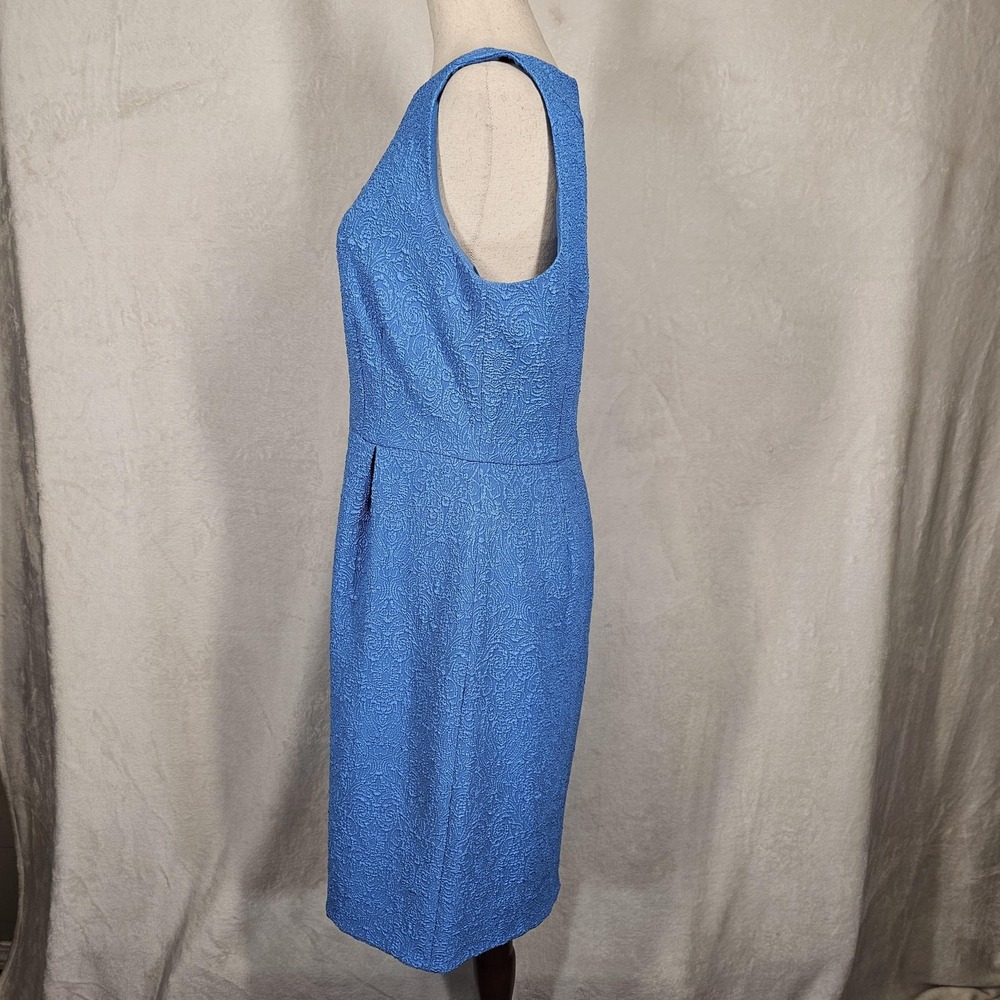Ann‎ Taylor Dress Womens 8 Blue Sleeveless Jacquard Sheath Elegant Textured - Picture 4 of 11